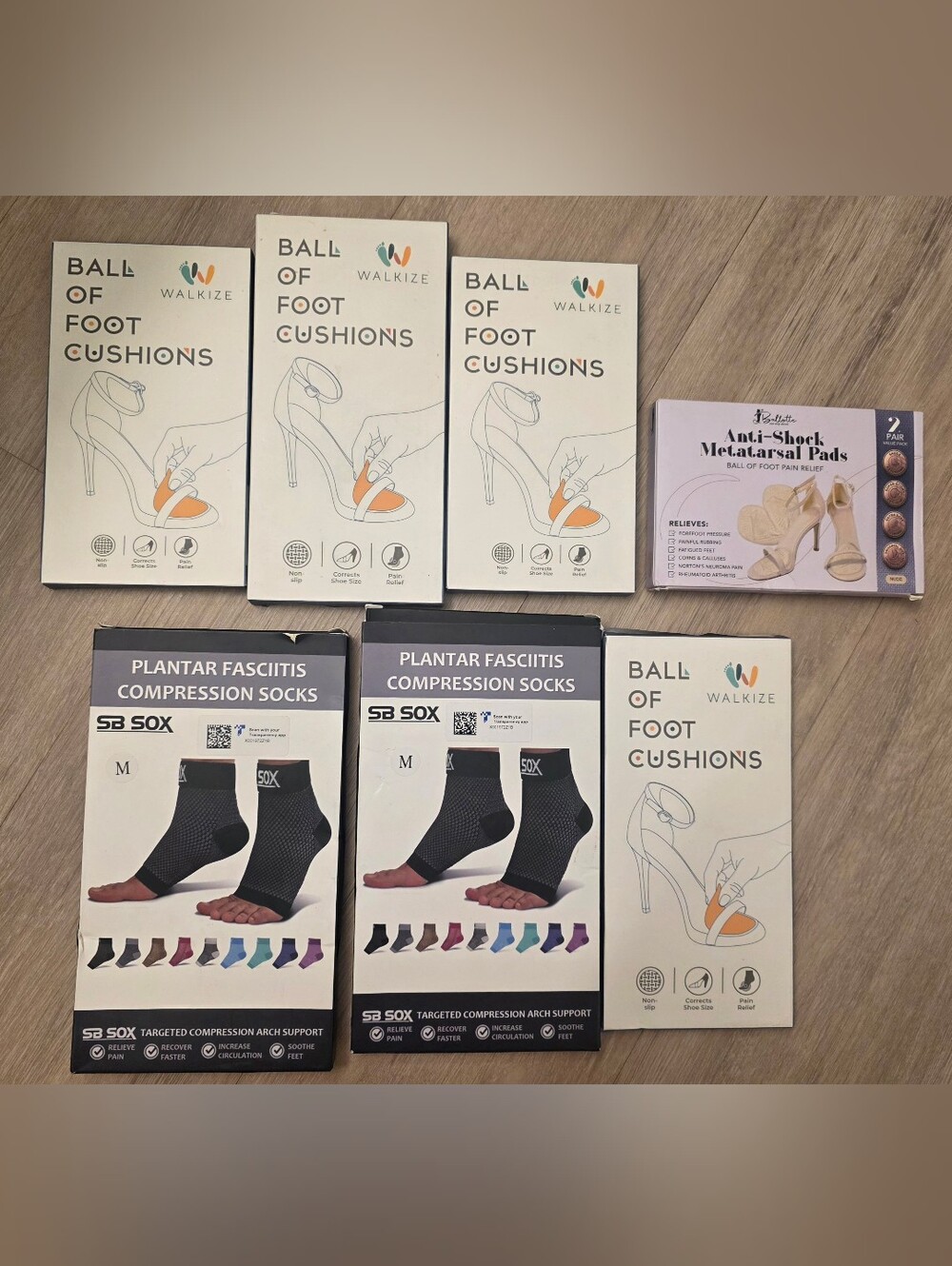 Lot Of Foot Care Items- Cushions And Compression Socks